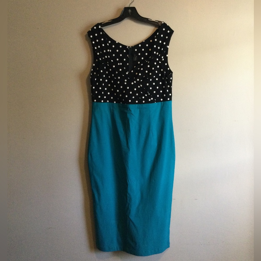 Rock steady black and white polka dot top dress with teal skirt (1543)